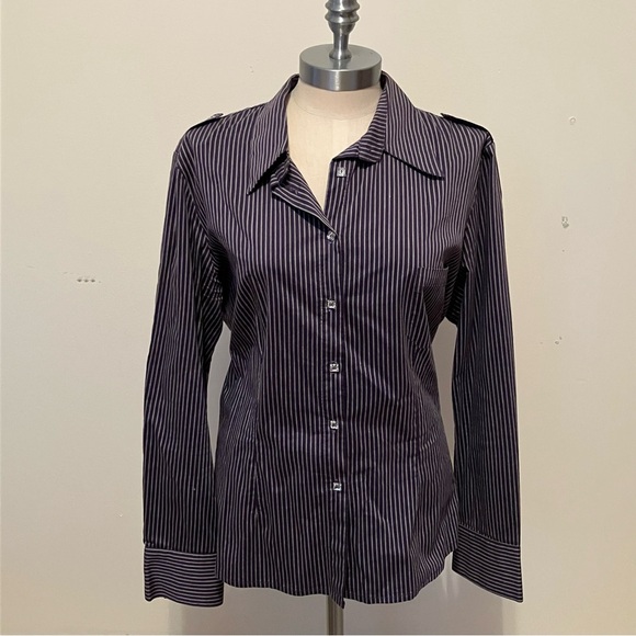 Liselle Tops - VTG Lissile Women’s Purple Stripe XXL long Sleeve Blouse Epaulette Preppy